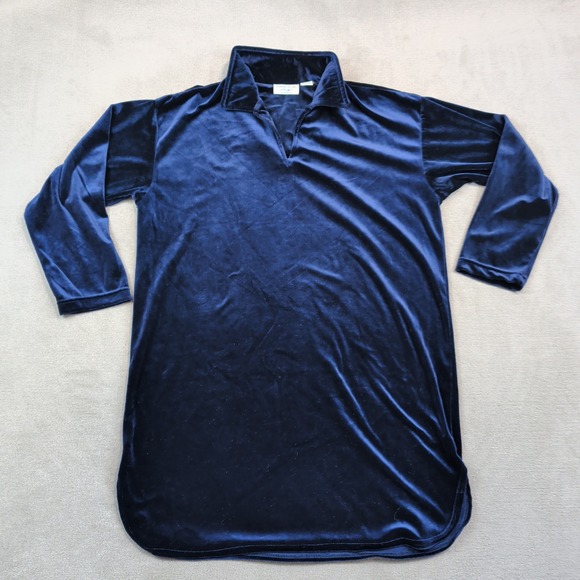 Amanda Stewart Vintage Velvet Tunic Large Navy Blue Velour Split Neck Loungewear — photo 2